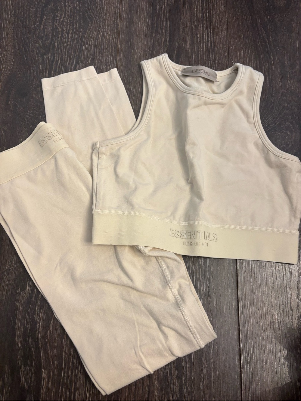 Essentials Cream Ribbed Crop Tank & High-Waist Leggings